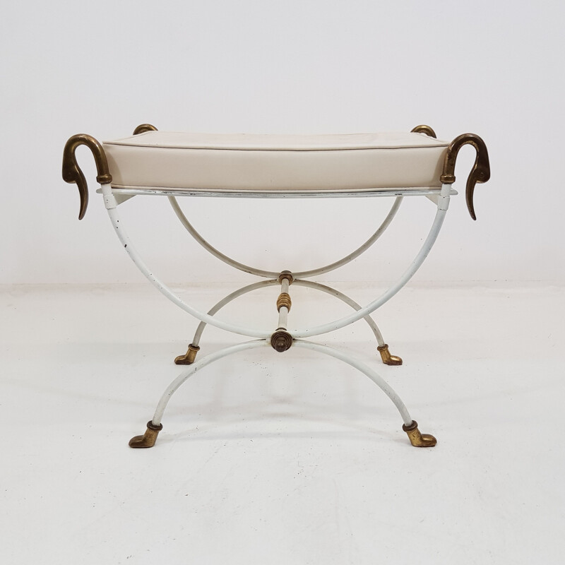 Ottoman curule neo classical metal and brass 1970