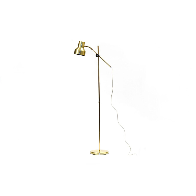 Brass coloured aluminium floor light with goose neck, Sweden 1970s