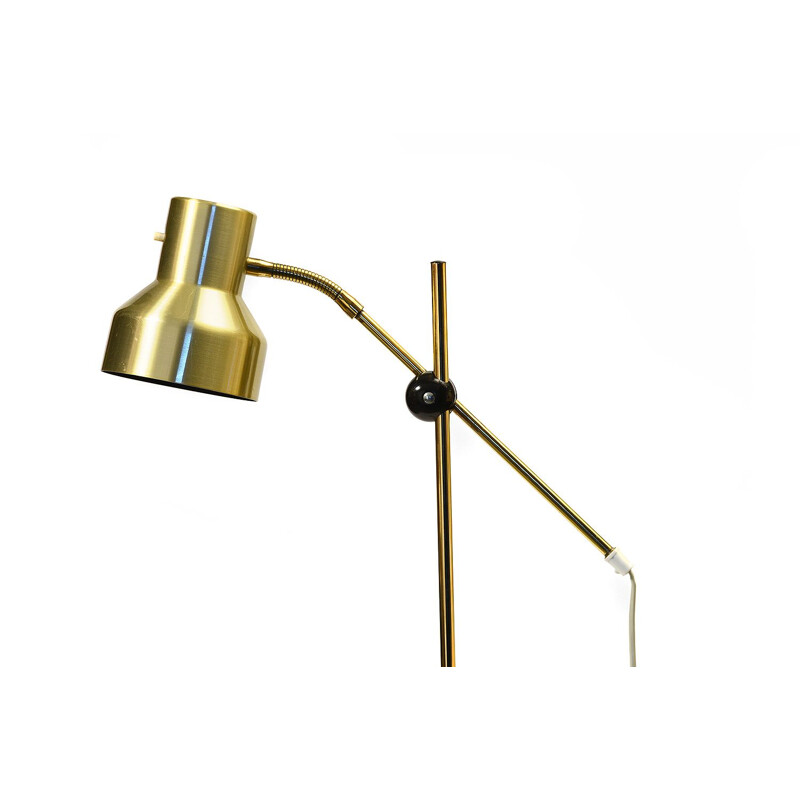 Brass coloured aluminium floor light with goose neck, Sweden 1970s