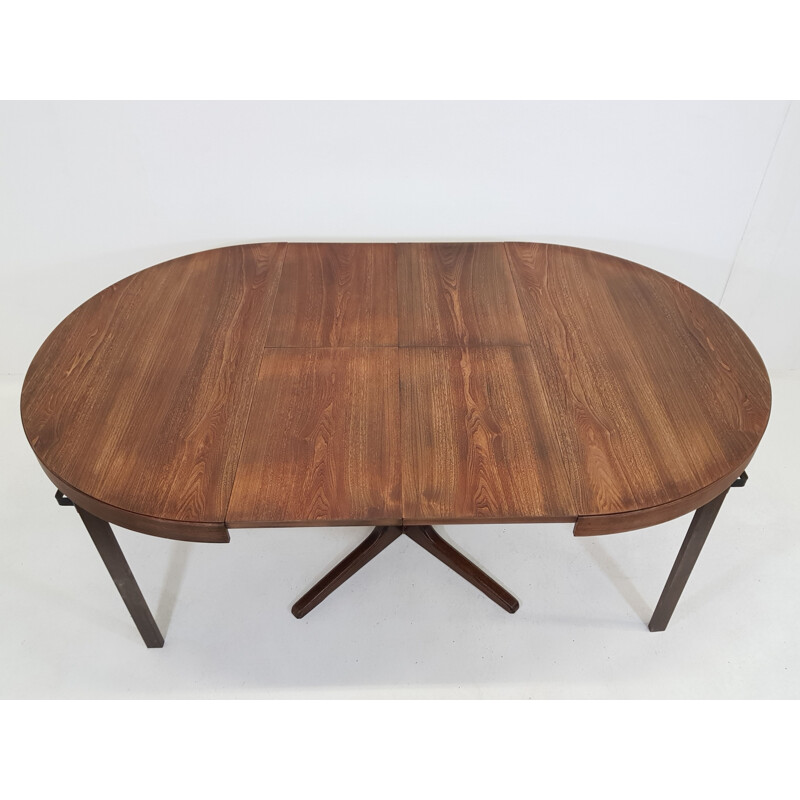Table vintage scandinave extensible sur pied central - 1960