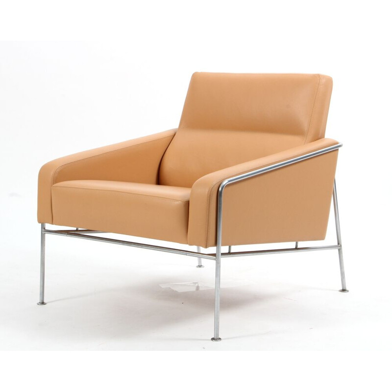 Fauteuil série 3300, Fritz Hansen en cuir naturel de Arne Jacobsen