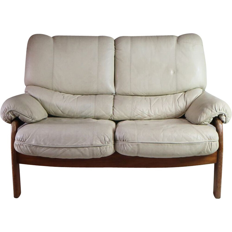Vintage 2 seater sofa in white leather