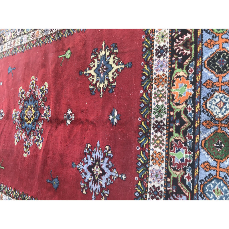 Tapis vintage marocain rouge en laine et coton 1950