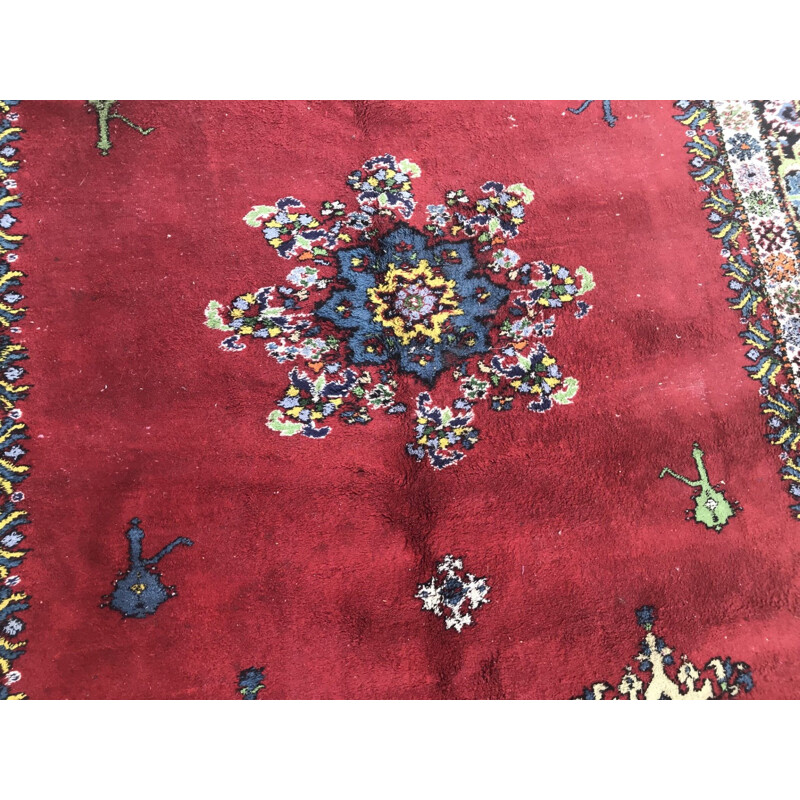 Vintage moroccan red carpet in wool and cotton 1950