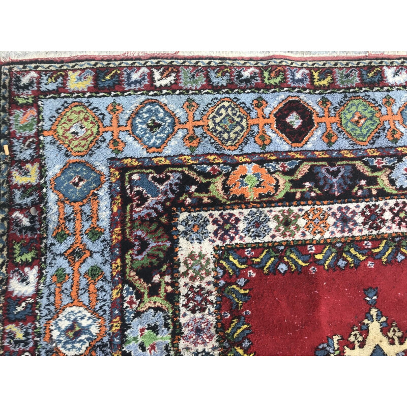 Tapis vintage marocain rouge en laine et coton 1950