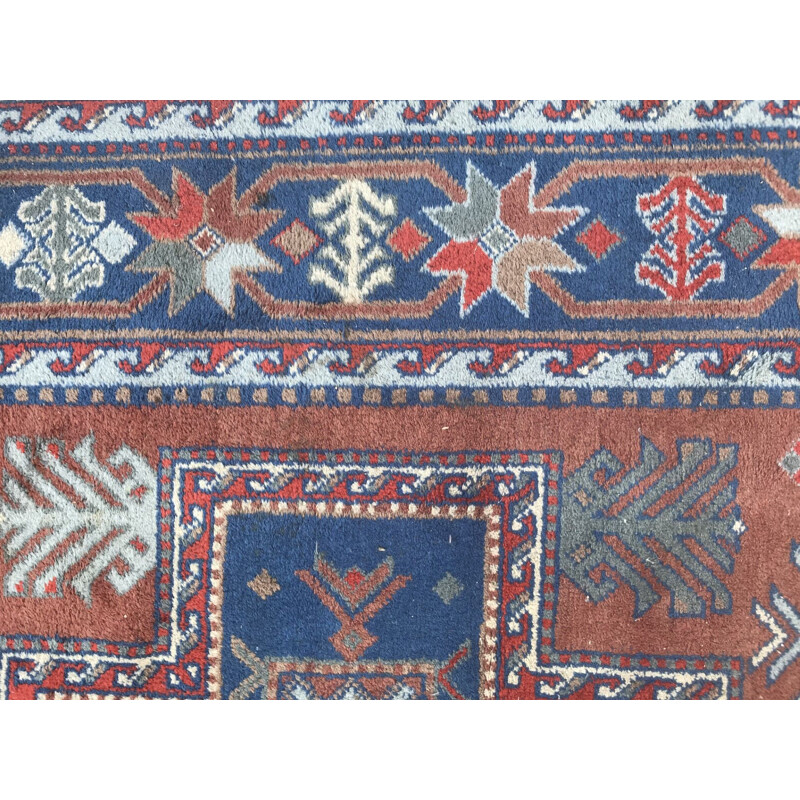 Vintage blue and red Sinkiang carpet in wool and cotton 1970