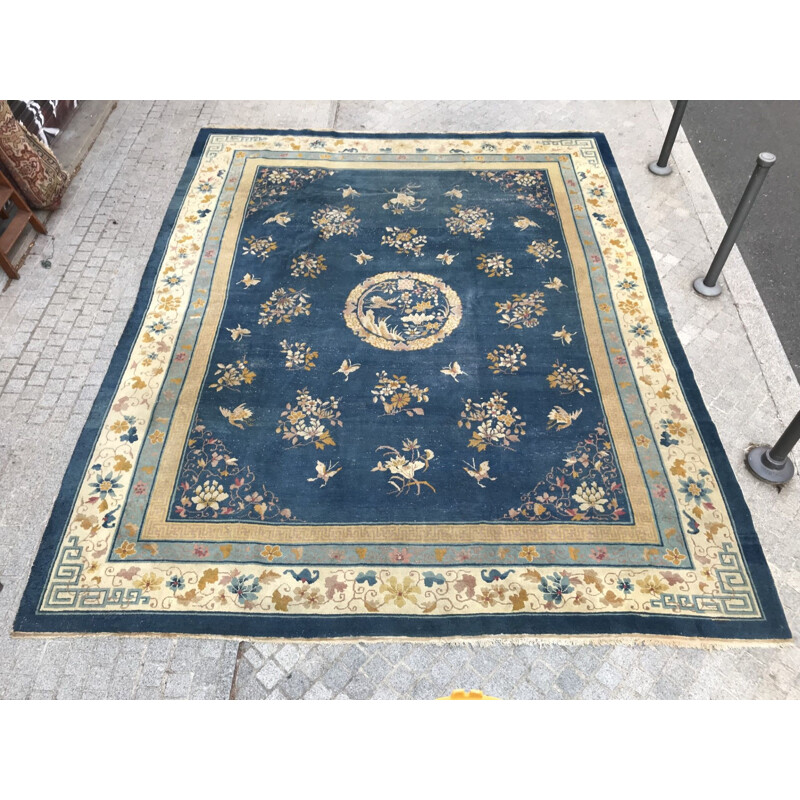Vintage blue wool and cotton rug 1930