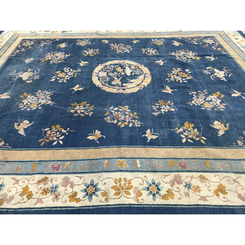 Vintage blue wool and cotton rug 1930