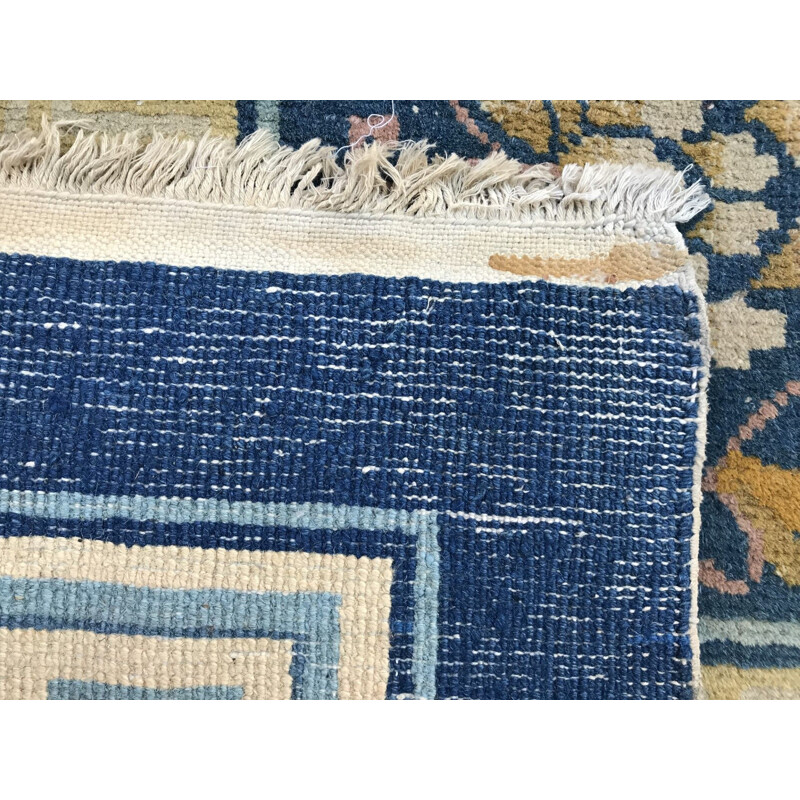 Tapis vintage en coton et laine bleu 1930