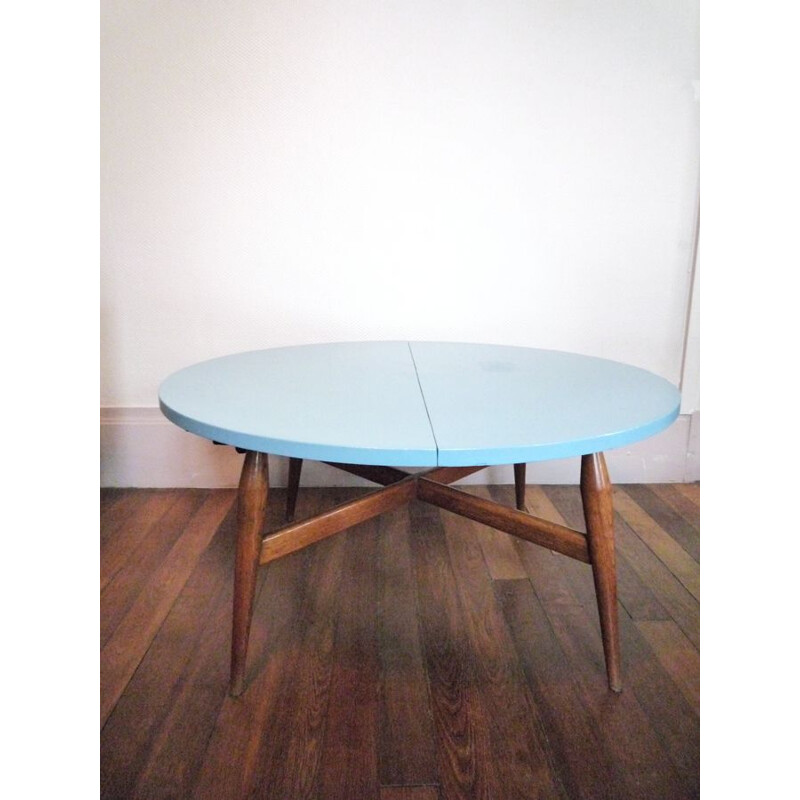 Vintage Smørrebrød scandinavian blue teak coffee table 1960