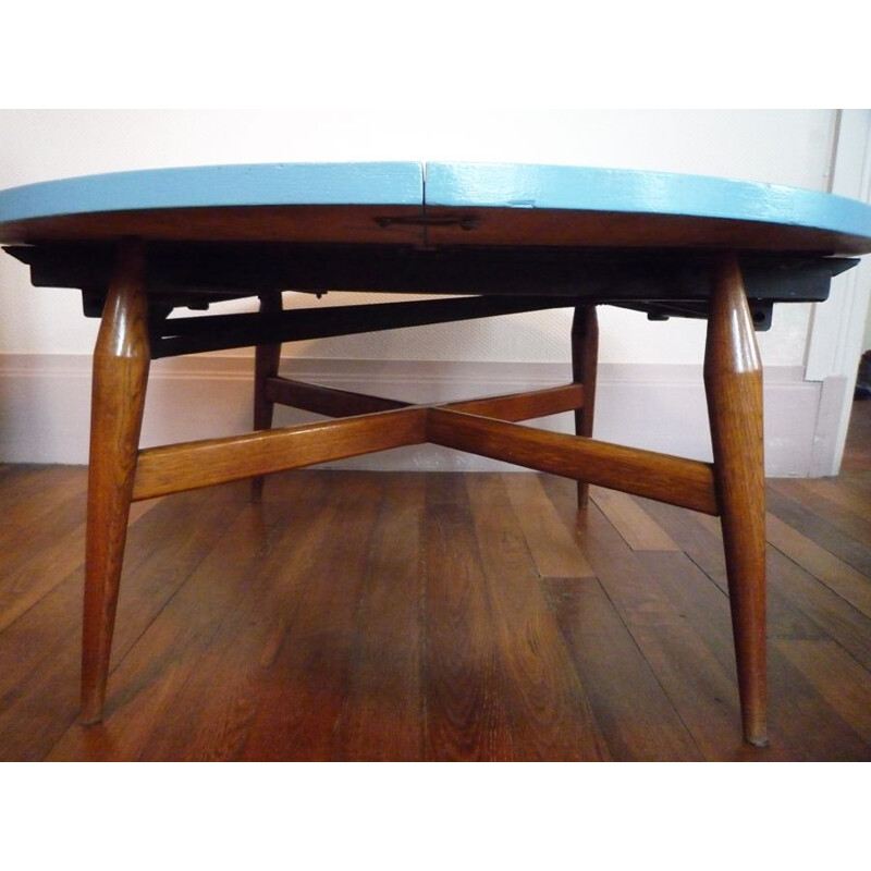 Vintage Smørrebrød scandinavian blue teak coffee table 1960