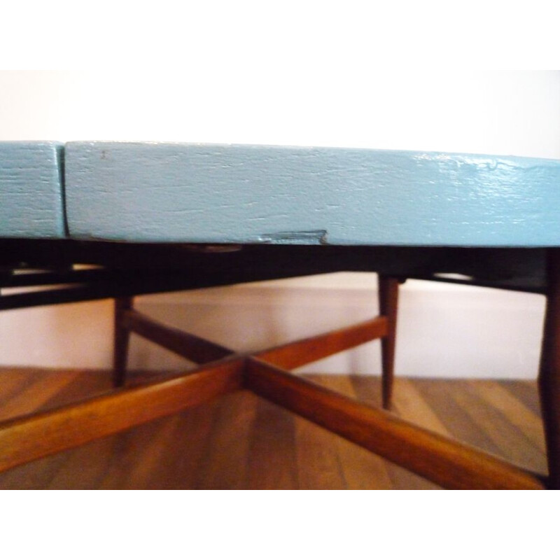 Vintage Smørrebrød scandinavian blue teak coffee table 1960