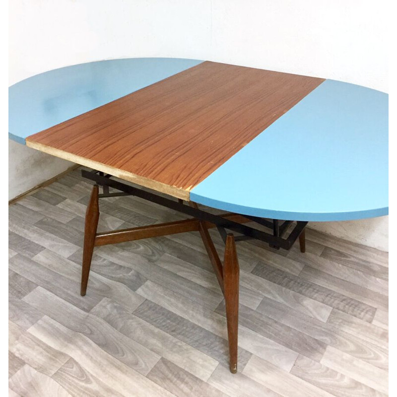 Vintage Smørrebrød scandinavian blue teak coffee table 1960