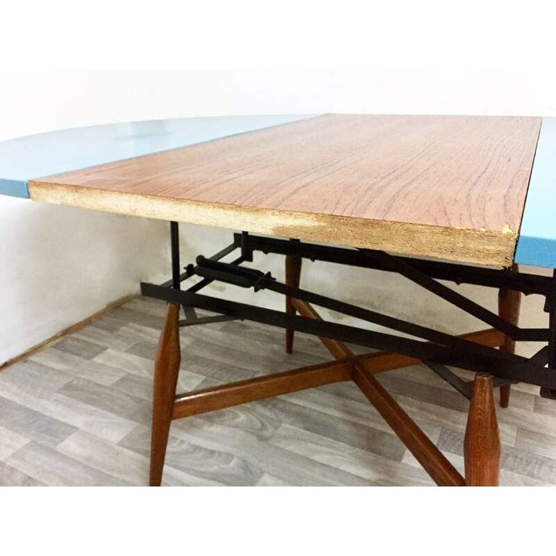 Vintage Smørrebrød scandinavian blue teak coffee table 1960