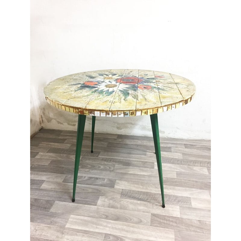 Vintage circular table by Vallauris in ceramic and metal 1970