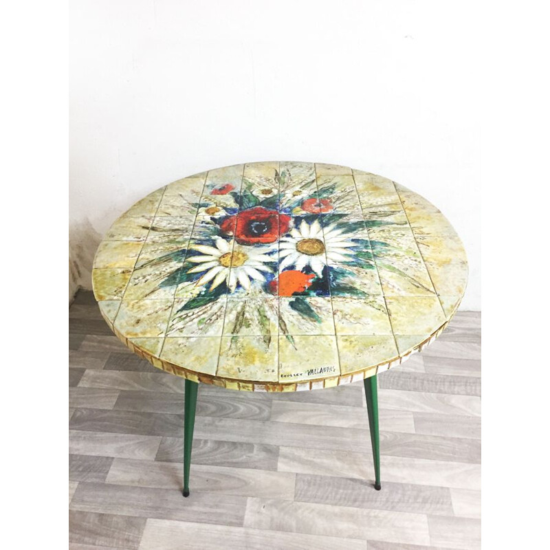 Vintage circular table by Vallauris in ceramic and metal 1970
