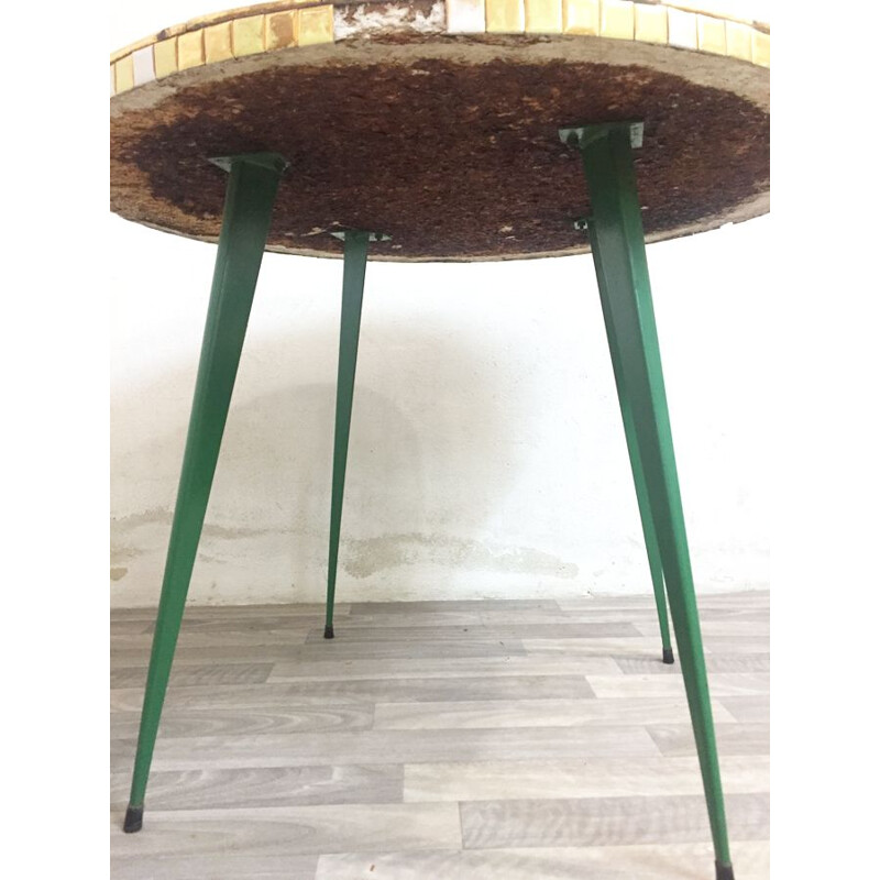 Vintage circular table by Vallauris in ceramic and metal 1970