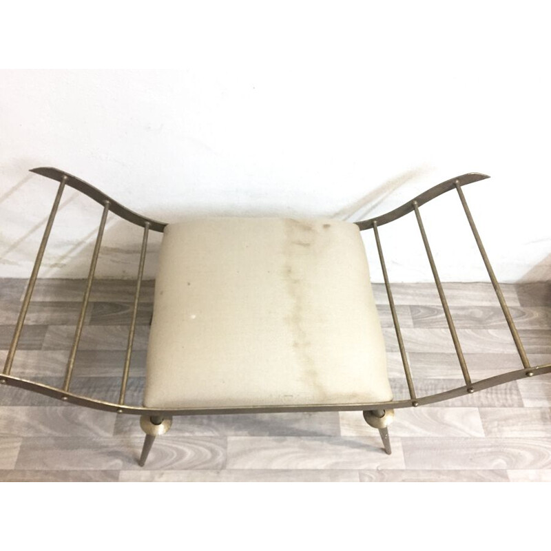 Vintage piano bench in fabric and metal 1970