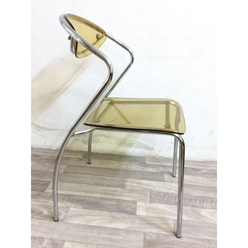 Ensemble de 4 chaises vintage en plexiglas et chrome 1980