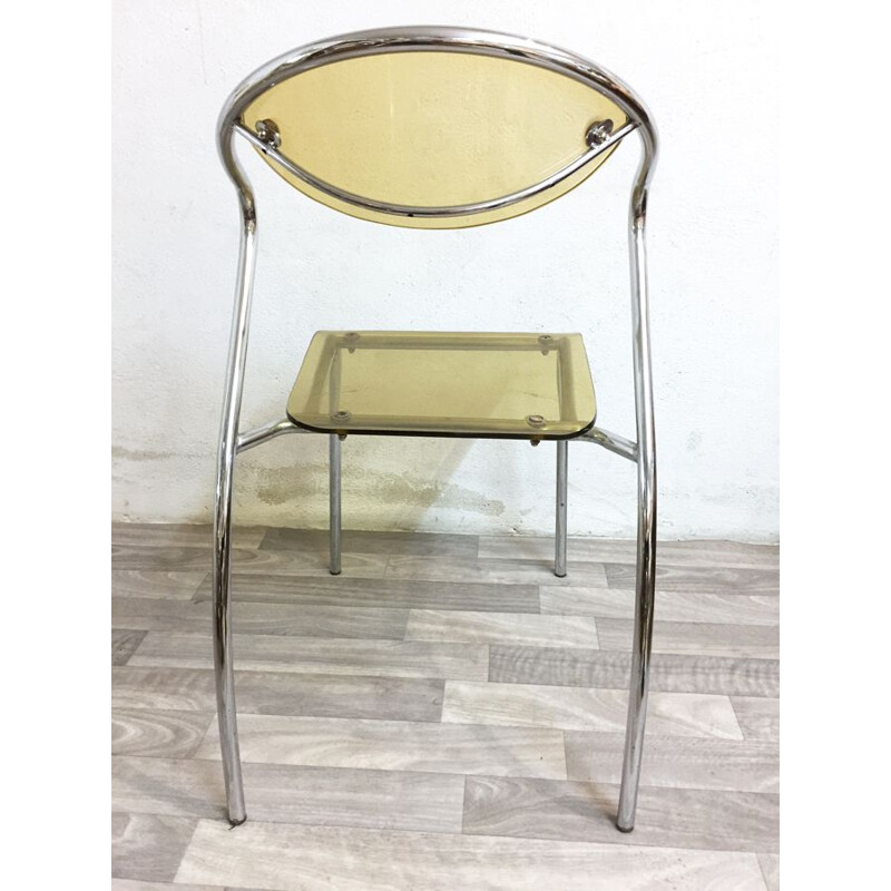 Set of 4 vintage plexiglas and chrome chairs 1980