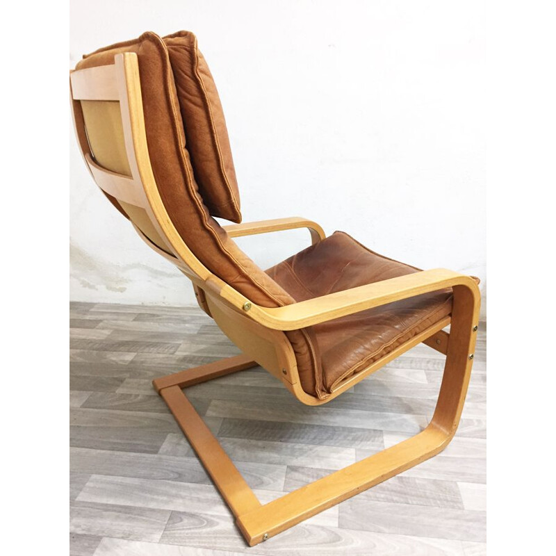 Vintage Poäng armchair for IKEA in leather and birchwood 1990