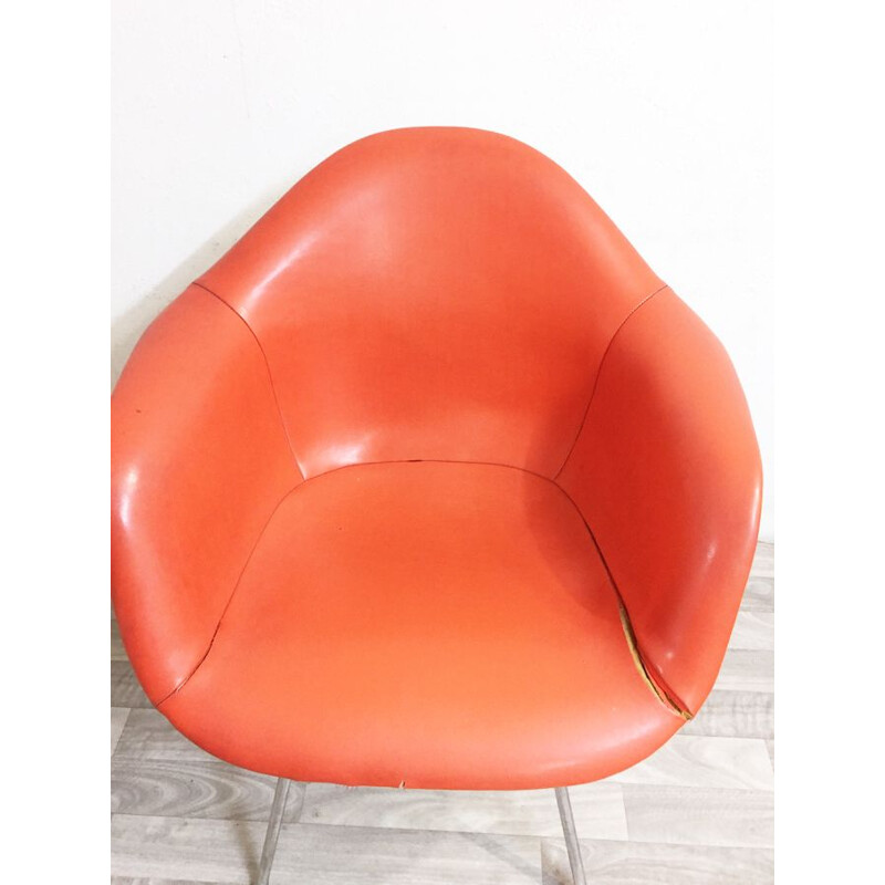 Vintage Eames DAX for Erman Miller orange leather and metal armchair