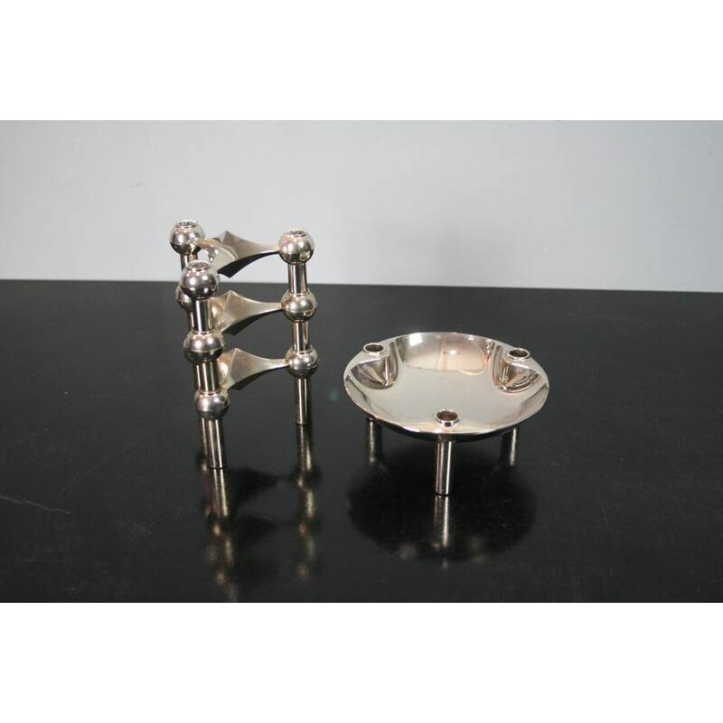Nagel vintage set of 3 candle holders and 1 modular cup in steel