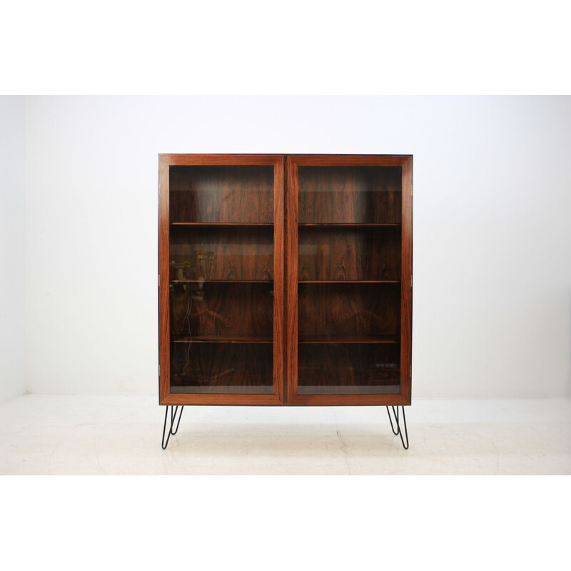 Vintage bookcase by Omann Jun in glass and rosewood 1960