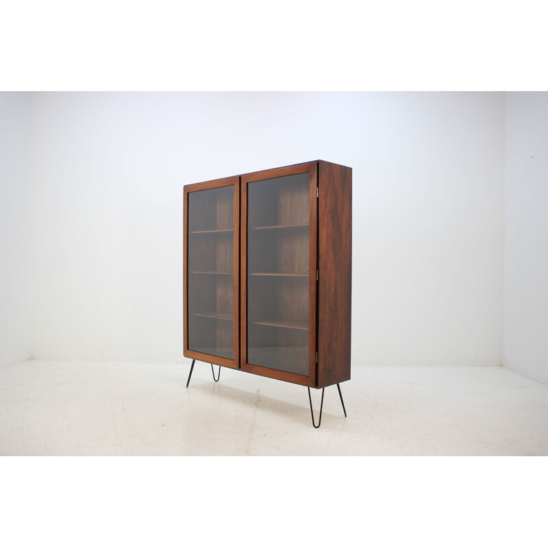 Vintage bookcase by Omann Jun in glass and rosewood 1960