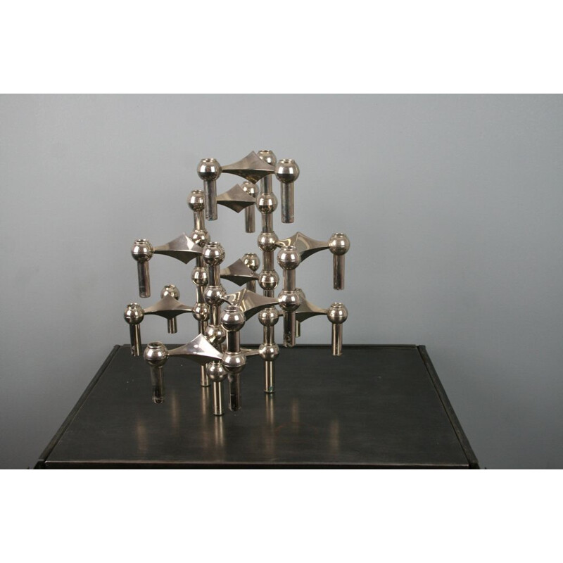 Set of 10 vintage modular candlesticks by Nagel in steel 1970