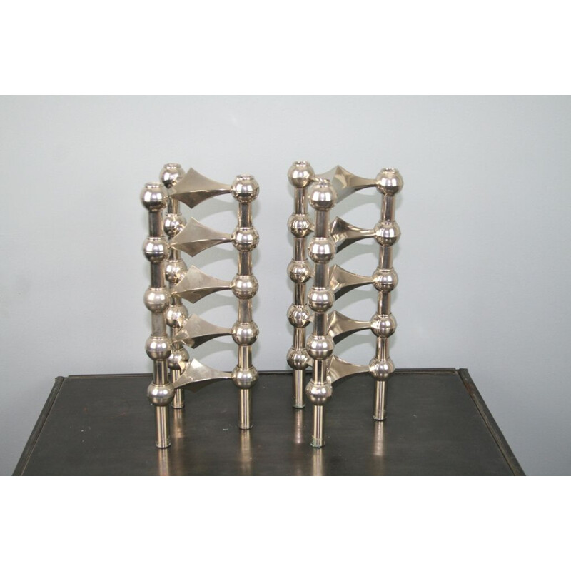 Set of 10 vintage modular candlesticks by Nagel in steel 1970