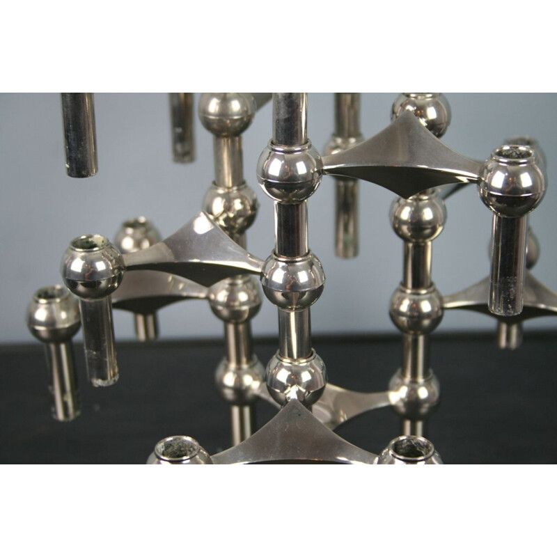 Set of 10 vintage modular candlesticks by Nagel in steel 1970