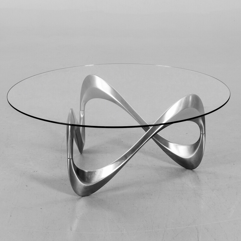 Vintage Snake table for Ronald Schmitt in glass and aluminium 1970