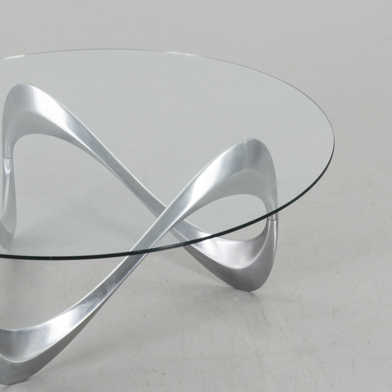 Vintage Snake table for Ronald Schmitt in glass and aluminium 1970