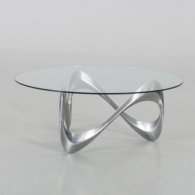 Vintage Snake table for Ronald Schmitt in glass and aluminium 1970