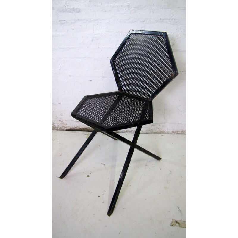 Chaise vintage hexagone en métal noir
