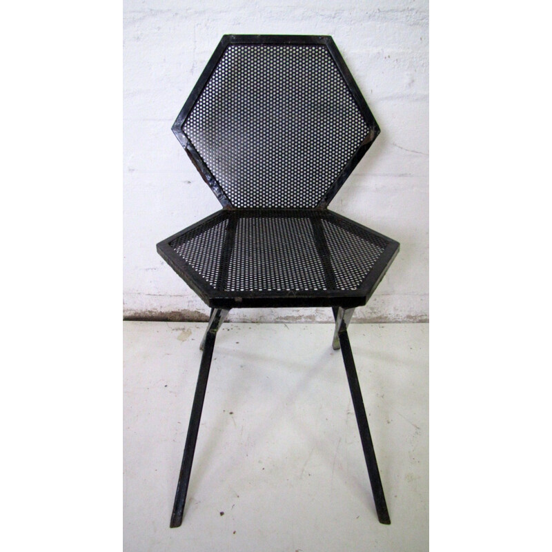 Chaise vintage hexagone en métal noir