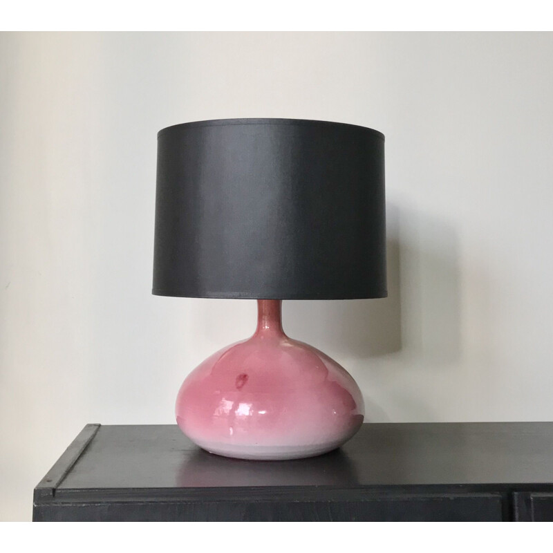 Lampe vintage en céramique rose de Roland Zobel 1950