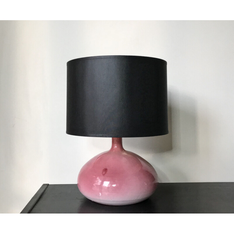 Lampe vintage en céramique rose de Roland Zobel 1950