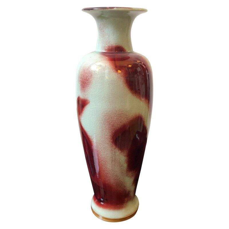 Vintage chinese red and grey ceramic vase 1950