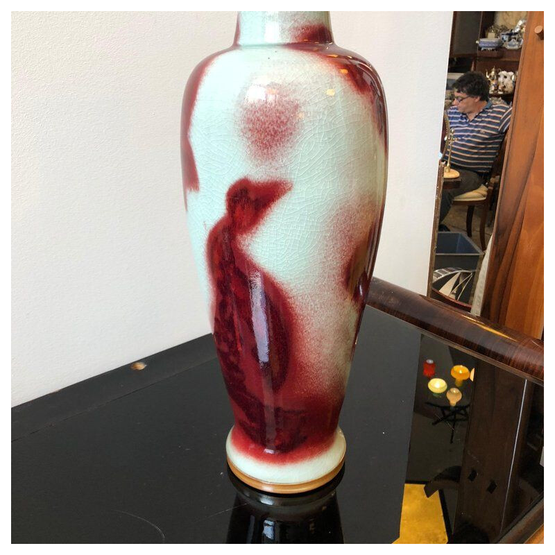 Vintage chinese red and grey ceramic vase 1950