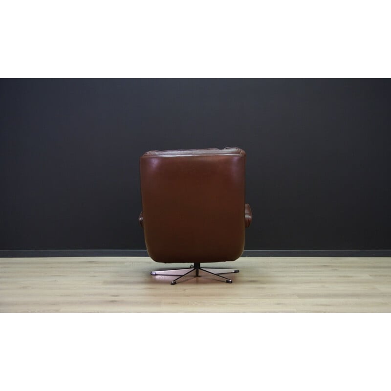 Vintage scandinavian brown leather and steel armchair 1970