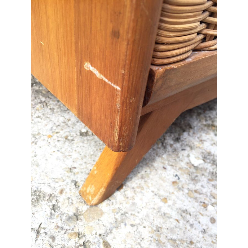 Vintage chest of drawers in rattan with compass feet