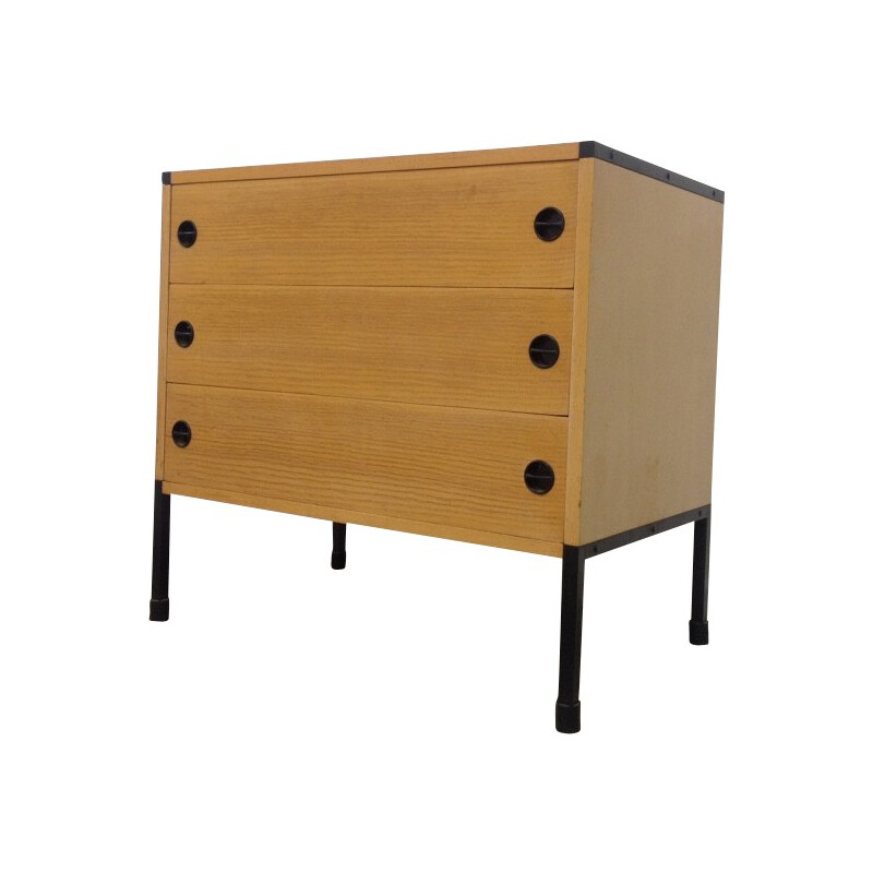 Small chest of drawers in ashwood and metal, ARP (Motte, Mortier, Guariche) - 1960s