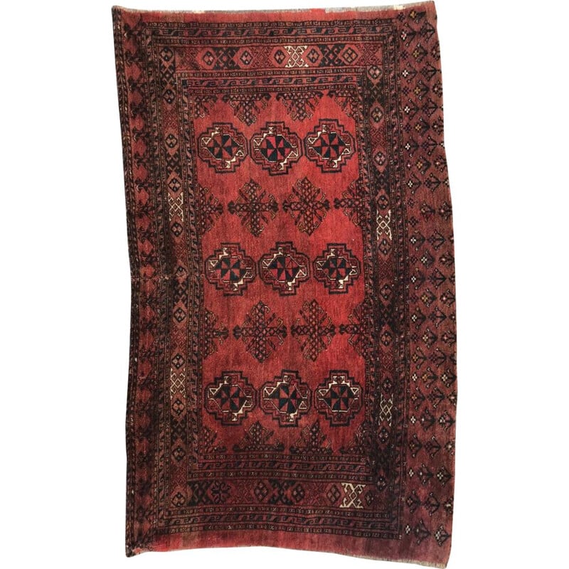 Vintage afghan carpet in velvet and red wool 1930