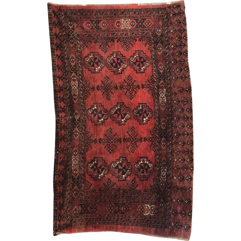 Vintage afghan carpet in velvet and red wool 1930