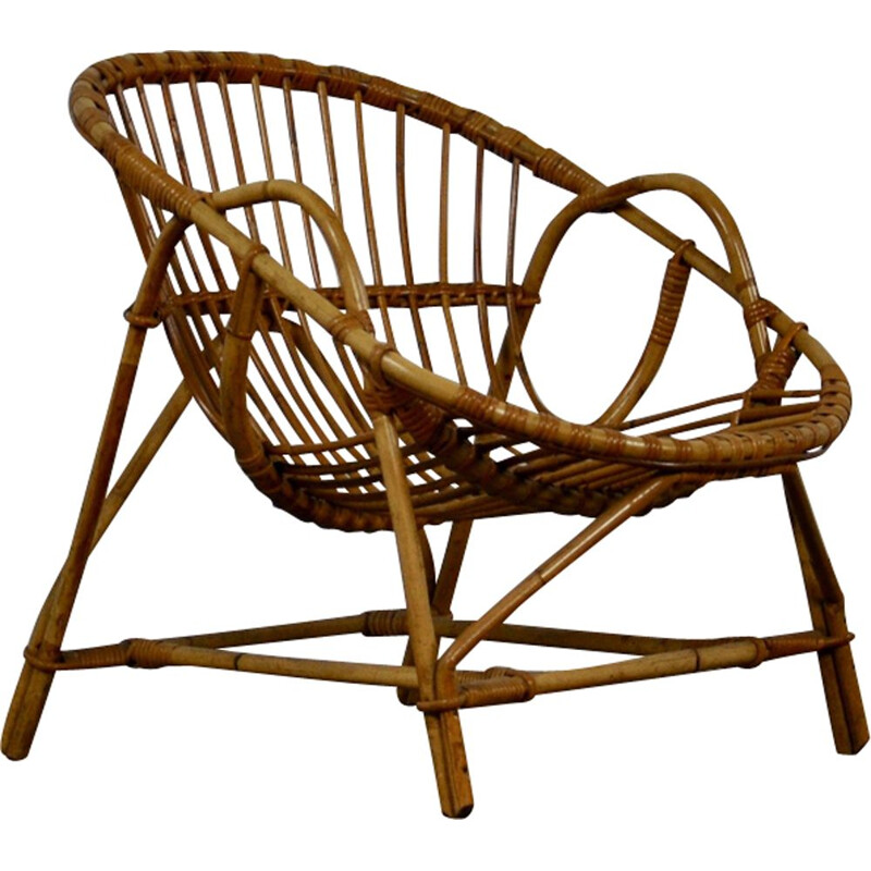 Vintage dutch armchair in rattan 1960