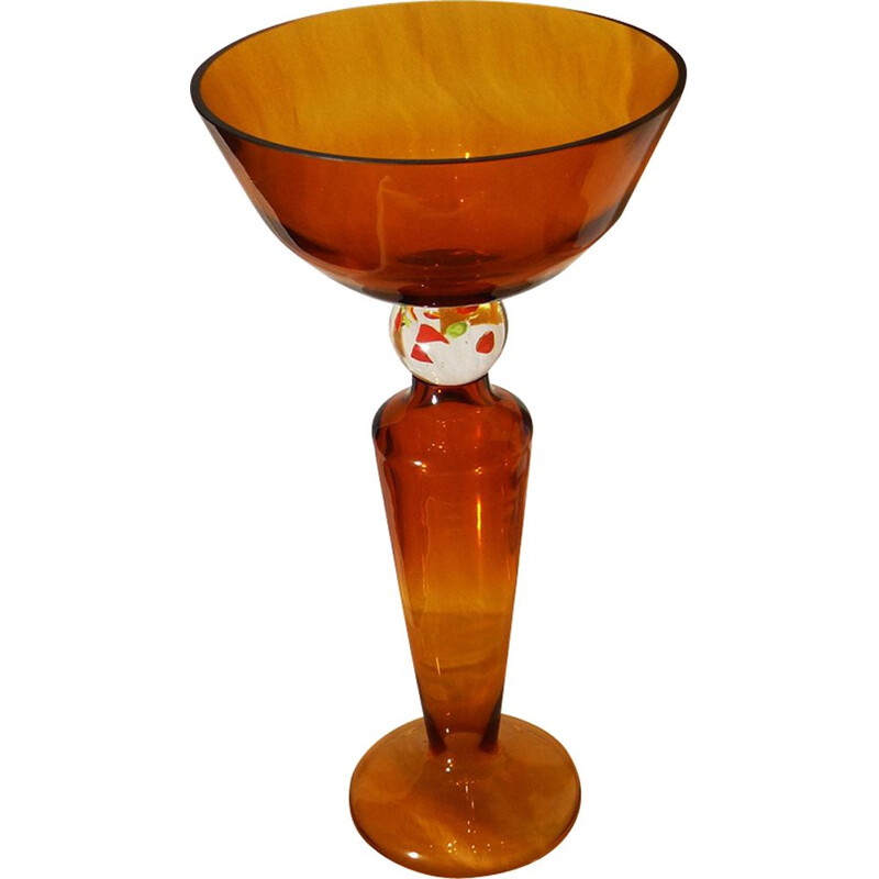 Taça alta Vintage em vidro espesso cor-de-laranja, 1980