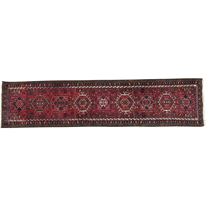 Tapis vintage persan rouge en laine et coton 1980