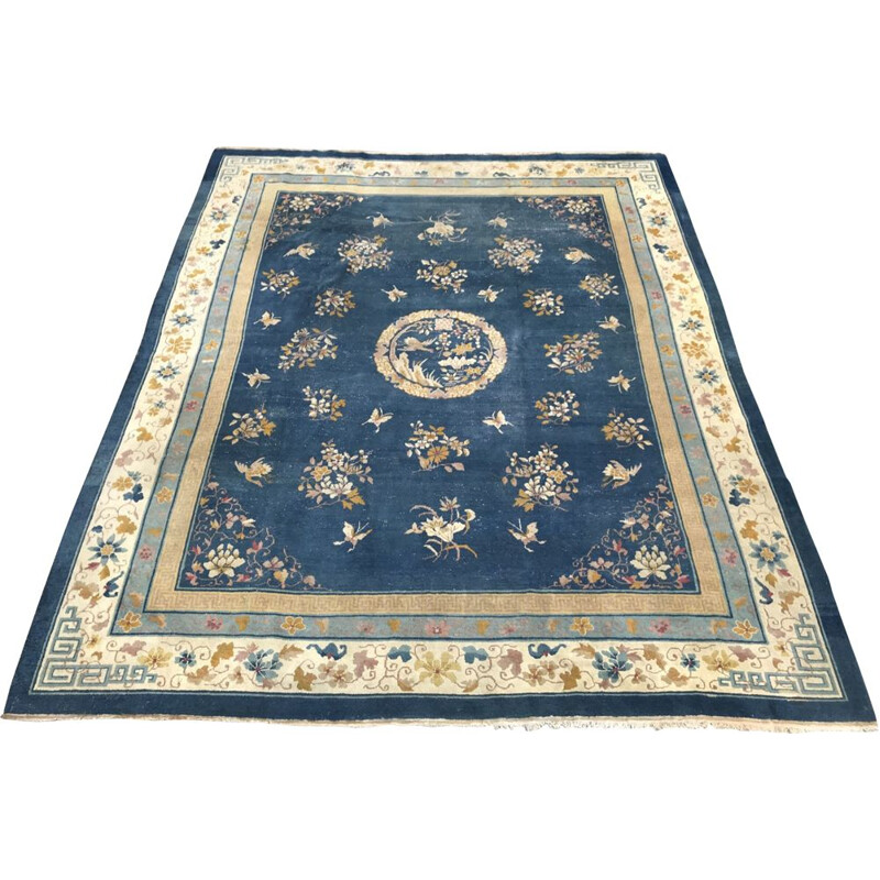 Vintage blue wool and cotton rug 1930